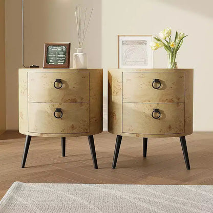 Table d'appoint ronde avec étagère de rangement et 2 tiroirs, table de chevet de style campagnard pour salon, chambre à coucher, plateau en bois