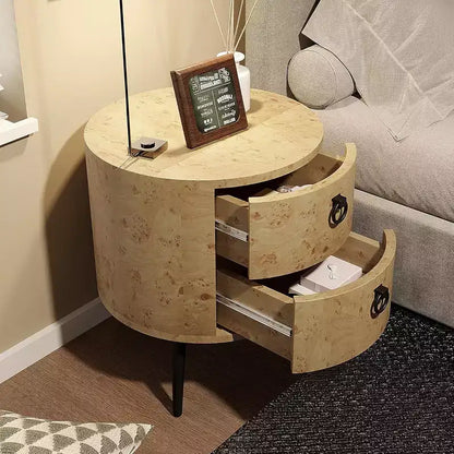 Table d'appoint ronde avec étagère de rangement et 2 tiroirs, table de chevet de style campagnard pour salon, chambre à coucher, plateau en bois