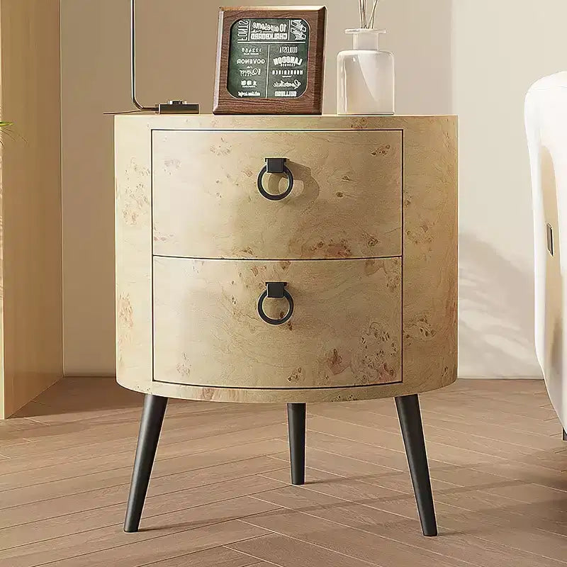 Table d'appoint ronde avec étagère de rangement et 2 tiroirs, table de chevet de style campagnard pour salon, chambre à coucher, plateau en bois