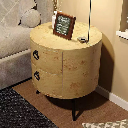Table d'appoint ronde avec étagère de rangement et 2 tiroirs, table de chevet de style campagnard pour salon, chambre à coucher, plateau en bois