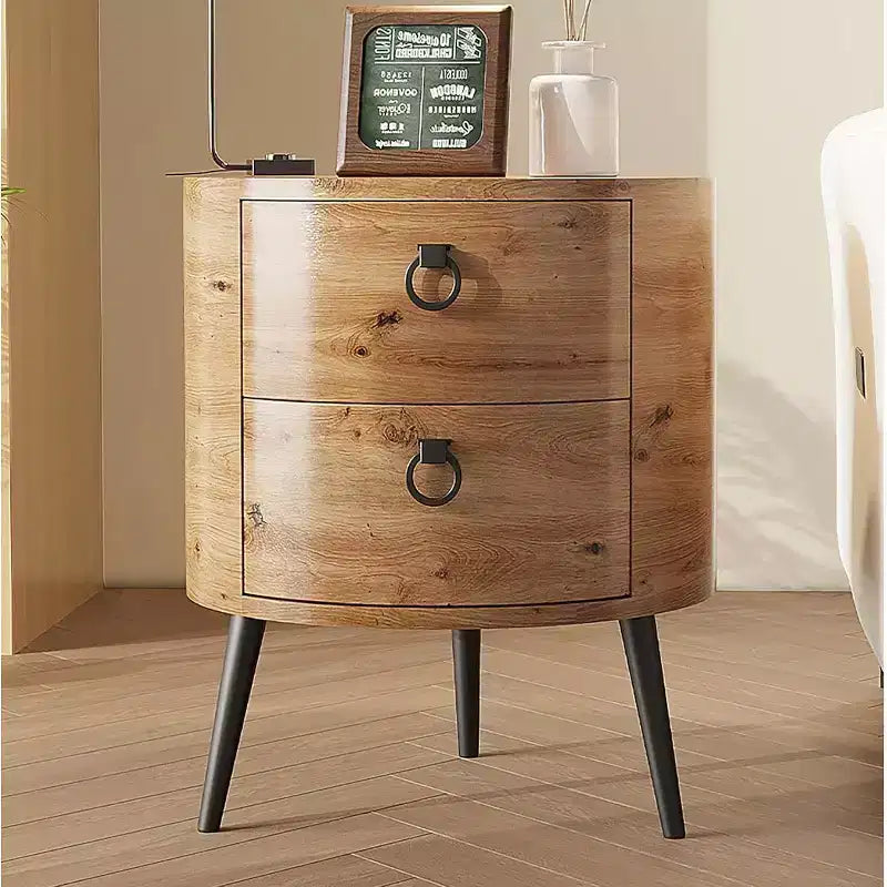 Table d'appoint ronde avec étagère de rangement et 2 tiroirs, table de chevet de style campagnard pour salon, chambre à coucher, plateau en bois
