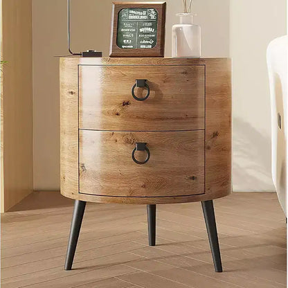 Table d'appoint ronde avec étagère de rangement et 2 tiroirs, table de chevet de style campagnard pour salon, chambre à coucher, plateau en bois