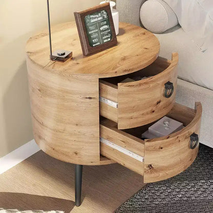Table d'appoint ronde avec étagère de rangement et 2 tiroirs, table de chevet de style campagnard pour salon, chambre à coucher, plateau en bois