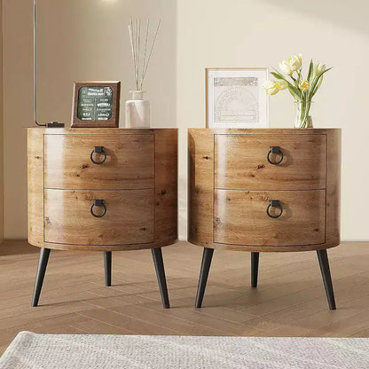 Table d'appoint ronde avec étagère de rangement et 2 tiroirs, table de chevet de style campagnard pour salon, chambre à coucher, plateau en bois