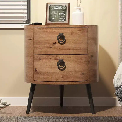 Table d'appoint ronde avec étagère de rangement et 2 tiroirs, table de chevet de style campagnard pour salon, chambre à coucher, plateau en bois