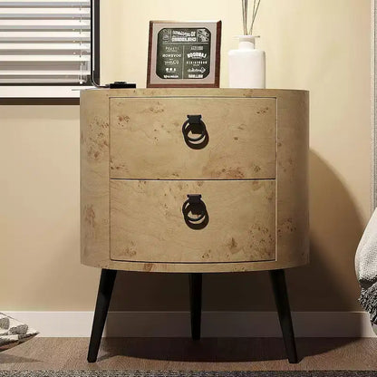 Table d'appoint ronde avec étagère de rangement et 2 tiroirs, table de chevet de style campagnard pour salon, chambre à coucher, plateau en bois