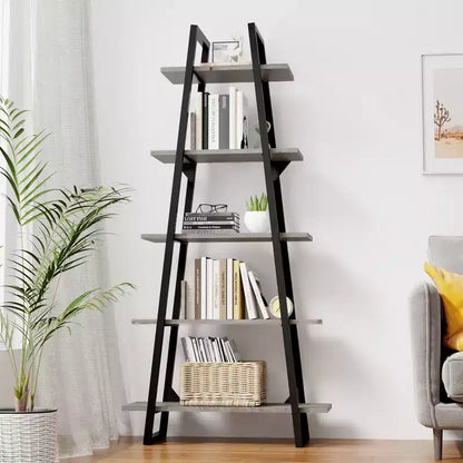 Étagère échelle industrielle à 5 niveaux – Meuble de rangement moderne rustique en bois et métal pour salon et bureau à domicile