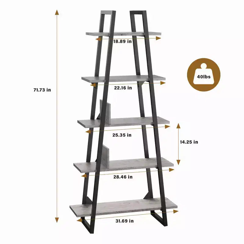 Étagère échelle industrielle à 5 niveaux – Meuble de rangement moderne rustique en bois et métal pour salon et bureau à domicile