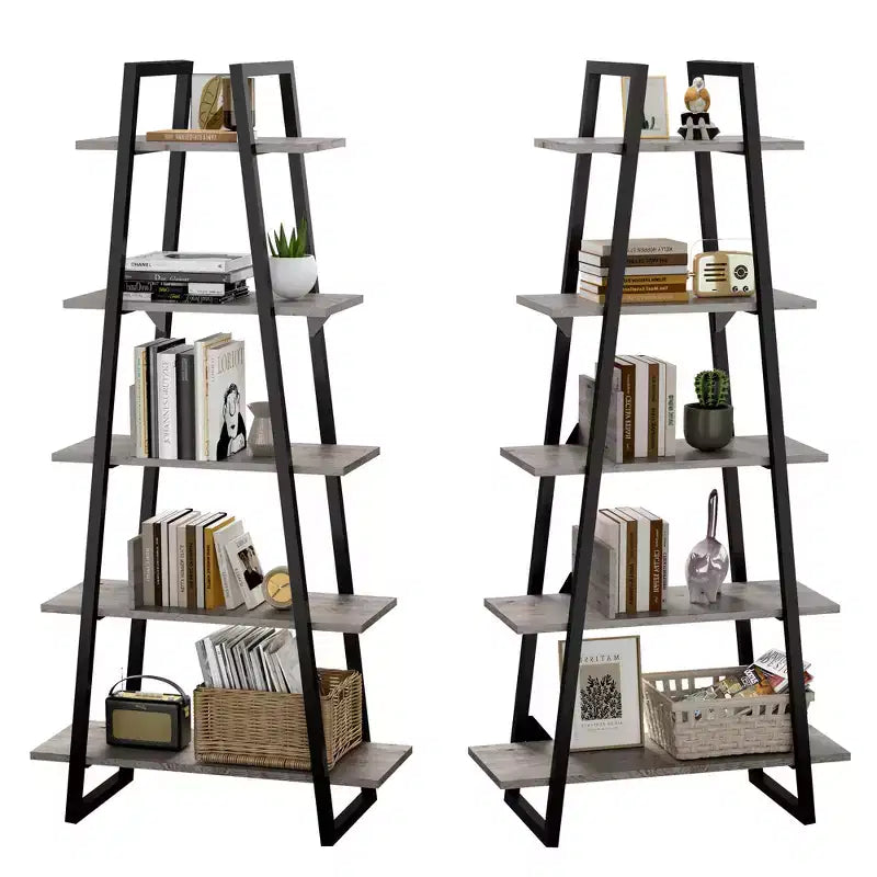 Étagère échelle industrielle à 5 niveaux – Meuble de rangement moderne rustique en bois et métal pour salon et bureau à domicile