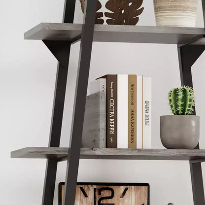 Étagère échelle industrielle à 5 niveaux – Meuble de rangement moderne rustique en bois et métal pour salon et bureau à domicile