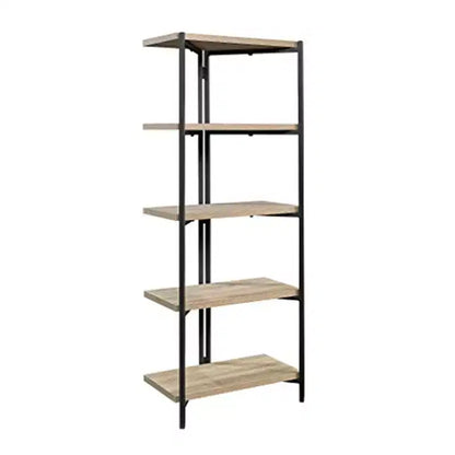 HomeStock 65 H. Oak MDF (Medium-Density Fiberboard) Vertical Bookshelves 5 with Tier Shelves