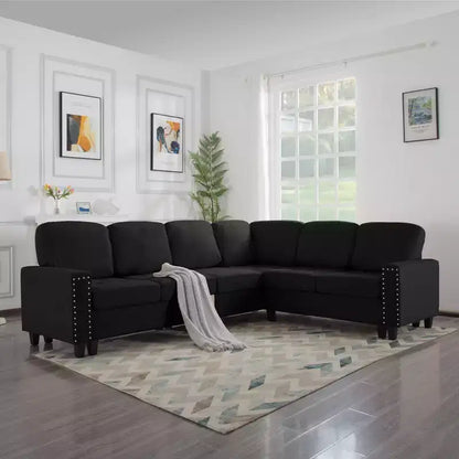 MAYEERTY Canapé sectionnel réversible en L de 107,9 po – Coussins touffetés, garniture cloutée, 2 couleurs