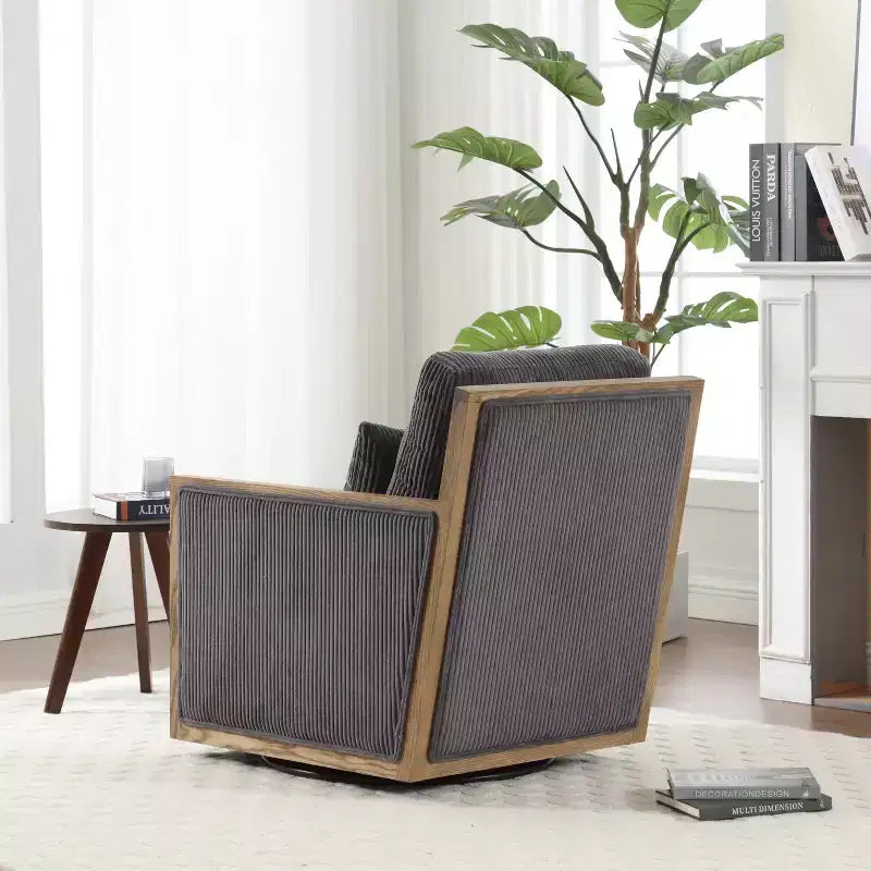 Fauteuil pivotant rond, Fauteuil de salon rembourré en velours côtelé, Chaise de lecture, Canapé simple pour chambre à coucher, appartement ou bureau