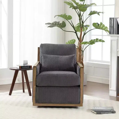 Fauteuil pivotant rond, Fauteuil de salon rembourré en velours côtelé, Chaise de lecture, Canapé simple pour chambre à coucher, appartement ou bureau