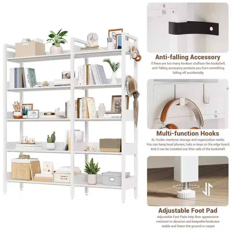 Étagère d'angle à 5 niveaux, bibliothèque convertible en L avec cadre métallique industriel, étagère de rangement multifonctionnelle pour bureau à domicile, chambre à coucher