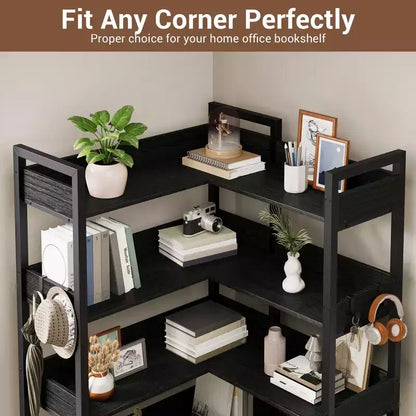 Étagère d'angle à 5 niveaux, bibliothèque convertible en L avec cadre métallique industriel, étagère de rangement multifonctionnelle pour bureau à domicile, chambre à coucher