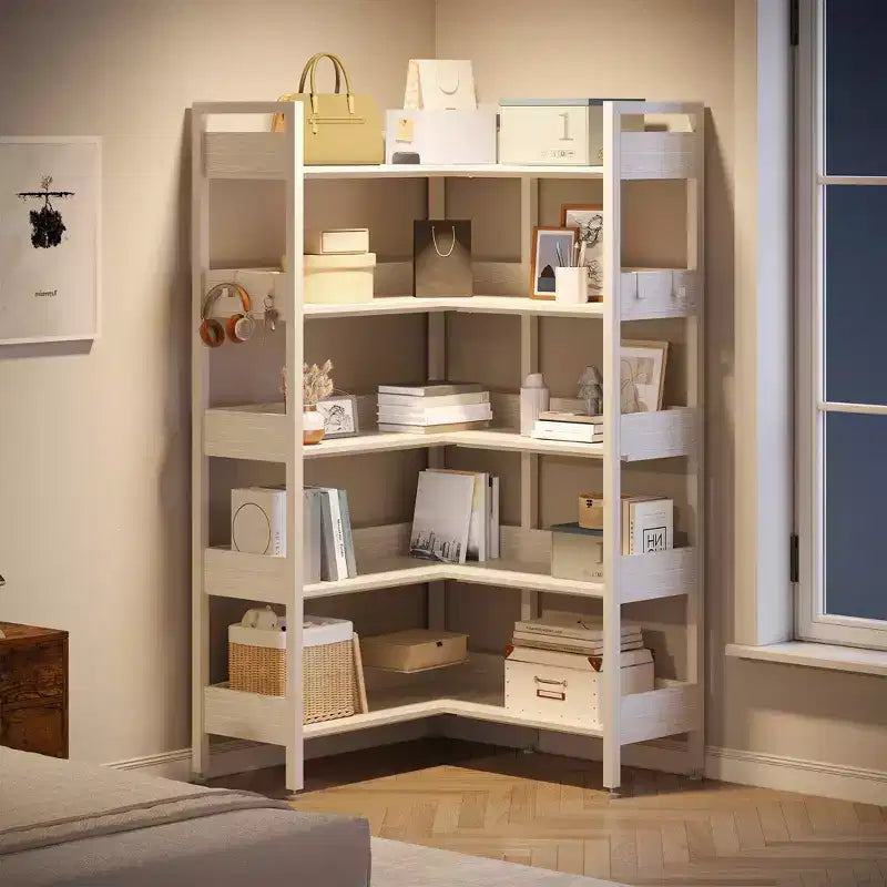 Étagère d'angle à 5 niveaux, bibliothèque convertible en L avec cadre métallique industriel, étagère de rangement multifonctionnelle pour bureau à domicile, chambre à coucher