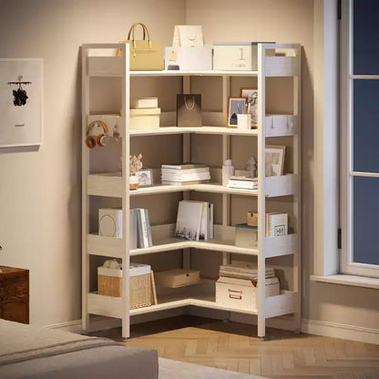Étagère d'angle à 5 niveaux, bibliothèque convertible en L avec cadre métallique industriel, étagère de rangement multifonctionnelle pour bureau à domicile, chambre à coucher