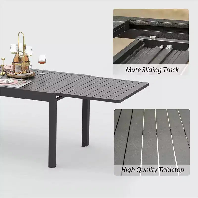 Table de salle à manger de jardin extensible en aluminium - 6 à 8 places pour pelouse, véranda et bistrot