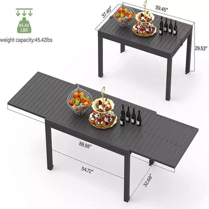 Table de salle à manger de jardin extensible en aluminium - 6 à 8 places pour pelouse, véranda et bistrot