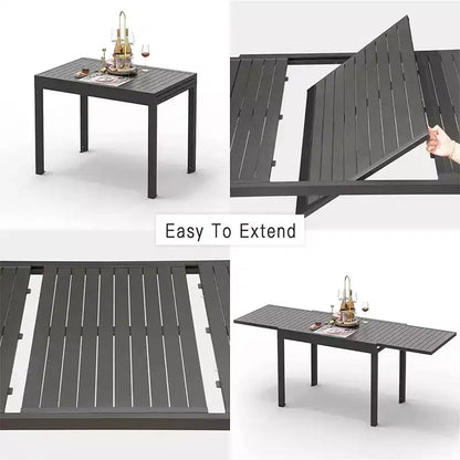 Table de salle à manger de jardin extensible en aluminium - 6 à 8 places pour pelouse, véranda et bistrot