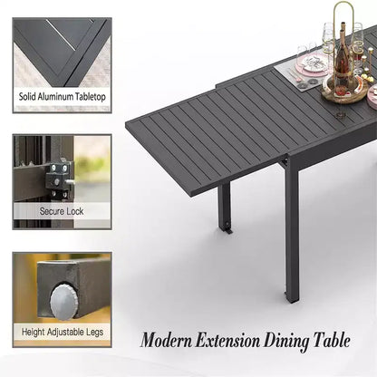 Table de salle à manger de jardin extensible en aluminium - 6 à 8 places pour pelouse, véranda et bistrot