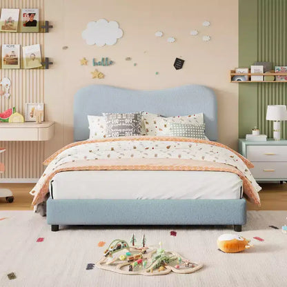 COZONY Cadre de lit plateforme rembourré en velours, design à profil bas avec coins arrondis et support à lattes en bois