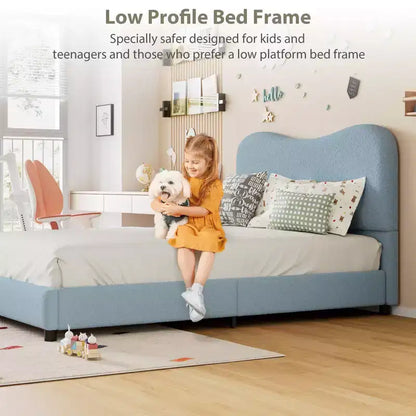 COZONY Cadre de lit plateforme rembourré en velours, design à profil bas avec coins arrondis et support à lattes en bois