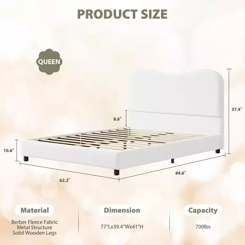 COZONY Cadre de lit plateforme rembourré en velours, design à profil bas avec coins arrondis et support à lattes en bois