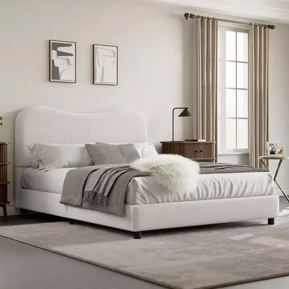 COZONY Cadre de lit plateforme rembourré en velours, design à profil bas avec coins arrondis et support à lattes en bois
