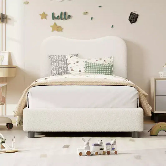 COZONY Cadre de lit plateforme rembourré en velours, design à profil bas avec coins arrondis et support à lattes en bois