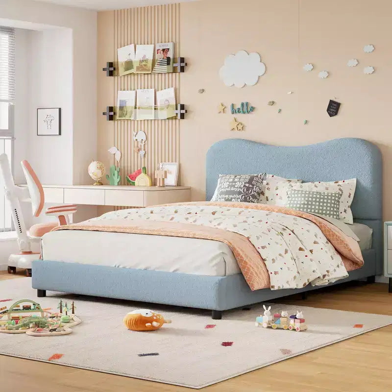 COZONY Cadre de lit plateforme rembourré en velours, design à profil bas avec coins arrondis et support à lattes en bois