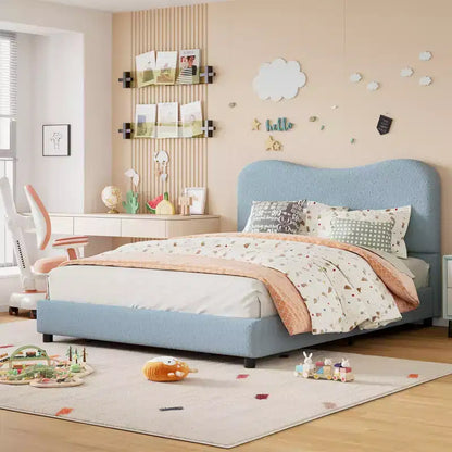 COZONY Cadre de lit plateforme rembourré en velours, design à profil bas avec coins arrondis et support à lattes en bois