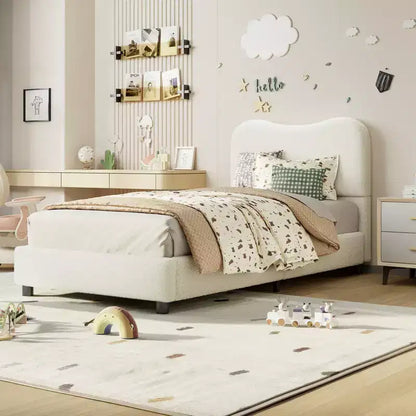 COZONY Velvet Upholstered Platform Bed Frame, Round Corner Low Profile Design Wooden Slat Support