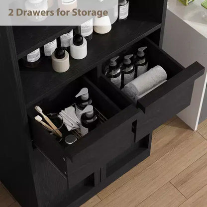 Meuble de rangement haut en bois GustoWave 51, Armoire de salle de bain avec étagères ouvertes, 2 tiroirs et 2 portes