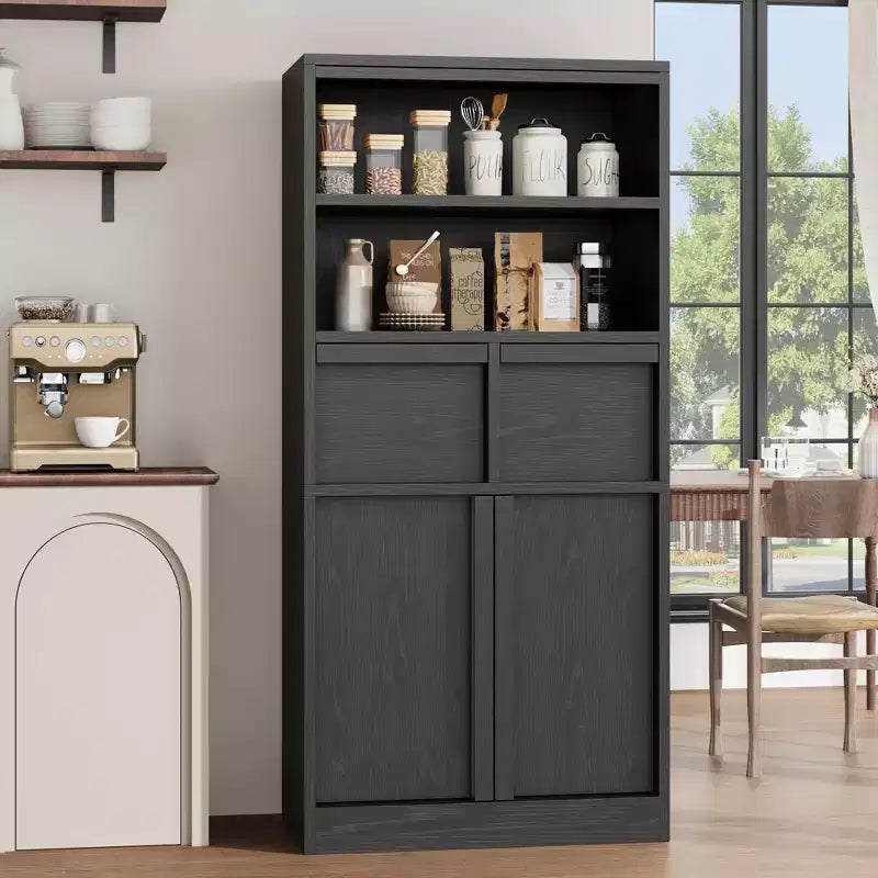 Meuble de rangement haut en bois GustoWave 51, Armoire de salle de bain avec étagères ouvertes, 2 tiroirs et 2 portes