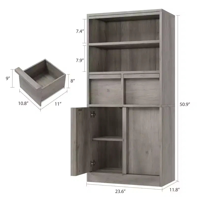 Meuble de rangement haut en bois GustoWave 51, Armoire de salle de bain avec étagères ouvertes, 2 tiroirs et 2 portes