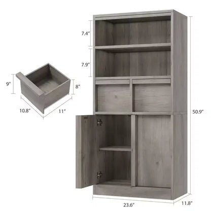 Meuble de rangement haut en bois GustoWave 51, Armoire de salle de bain avec étagères ouvertes, 2 tiroirs et 2 portes