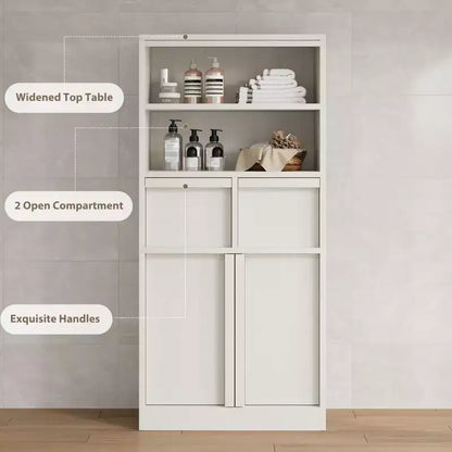 Meuble de rangement haut en bois GustoWave 51, Armoire de salle de bain avec étagères ouvertes, 2 tiroirs et 2 portes