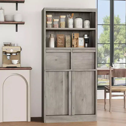 Meuble de rangement haut en bois GustoWave 51, Armoire de salle de bain avec étagères ouvertes, 2 tiroirs et 2 portes