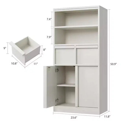 Meuble de rangement haut en bois GustoWave 51, Armoire de salle de bain avec étagères ouvertes, 2 tiroirs et 2 portes