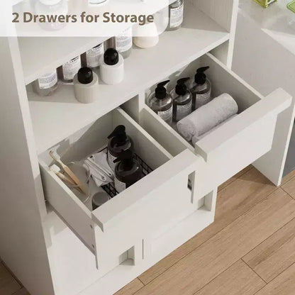 Meuble de rangement haut en bois GustoWave 51, Armoire de salle de bain avec étagères ouvertes, 2 tiroirs et 2 portes