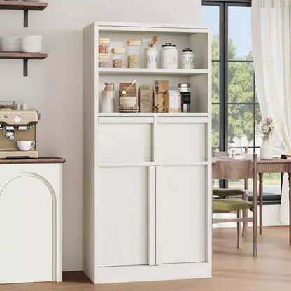 Meuble de rangement haut en bois GustoWave 51, Armoire de salle de bain avec étagères ouvertes, 2 tiroirs et 2 portes