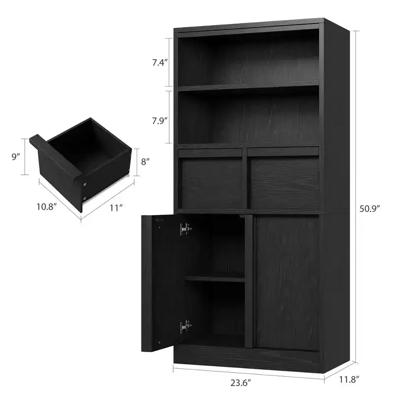 Meuble de rangement haut en bois GustoWave 51, Armoire de salle de bain avec étagères ouvertes, 2 tiroirs et 2 portes