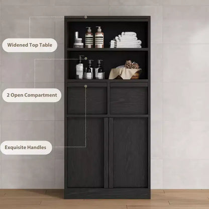 Meuble de rangement haut en bois GustoWave 51, Armoire de salle de bain avec étagères ouvertes, 2 tiroirs et 2 portes