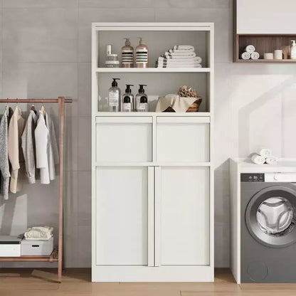 GustoWave 51 Tall Wood Storage Cabinet, Bathroom Cabinet with Open Shelves, 2 Drawers & 2 Doors