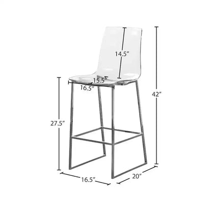 Tabouret Meridian Furniture, métal chromé/polycarbonate Lucite Lumen