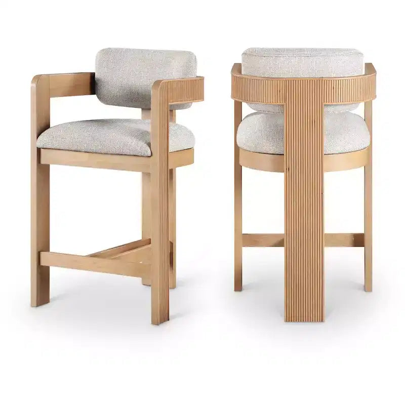 Tabouret de comptoir rembourré en tissu texturé lin beige Sacha de Meridian Furniture