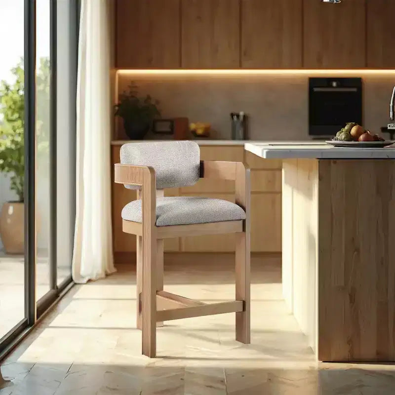 Tabouret de comptoir rembourré en tissu texturé lin beige Sacha de Meridian Furniture