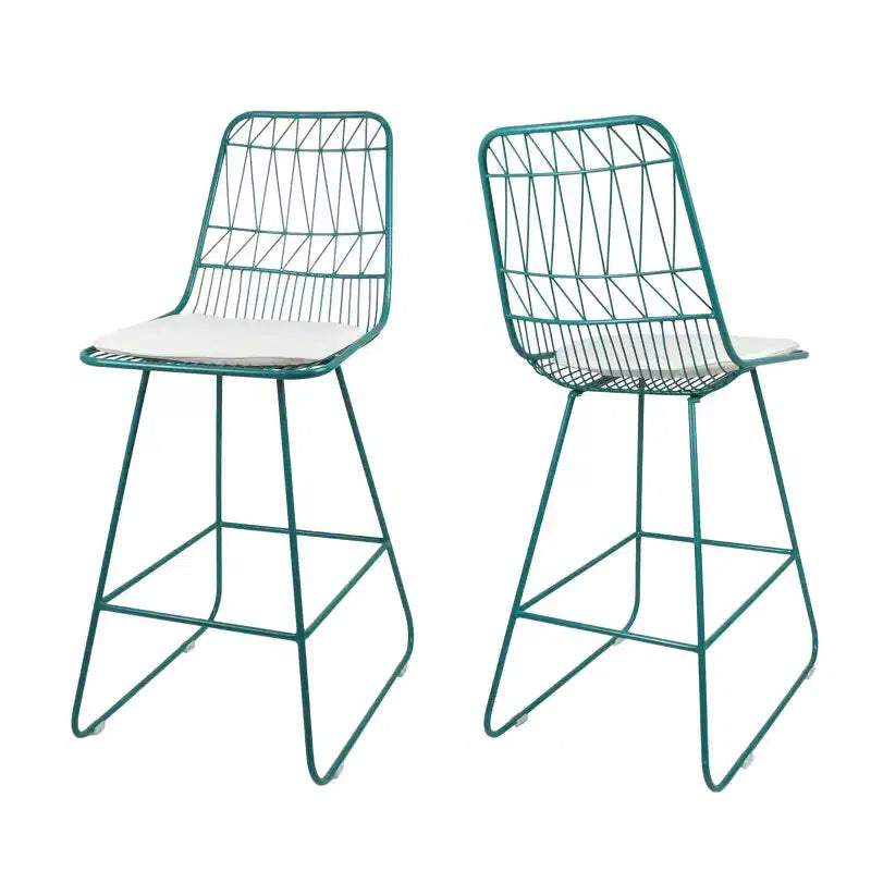 Okak Tabourets de bar de hauteur comptoir d'extérieur avec coussins résistants à l'eau, lot de 2, tabourets de bar en métal tissé, chaises d'appoint modernes